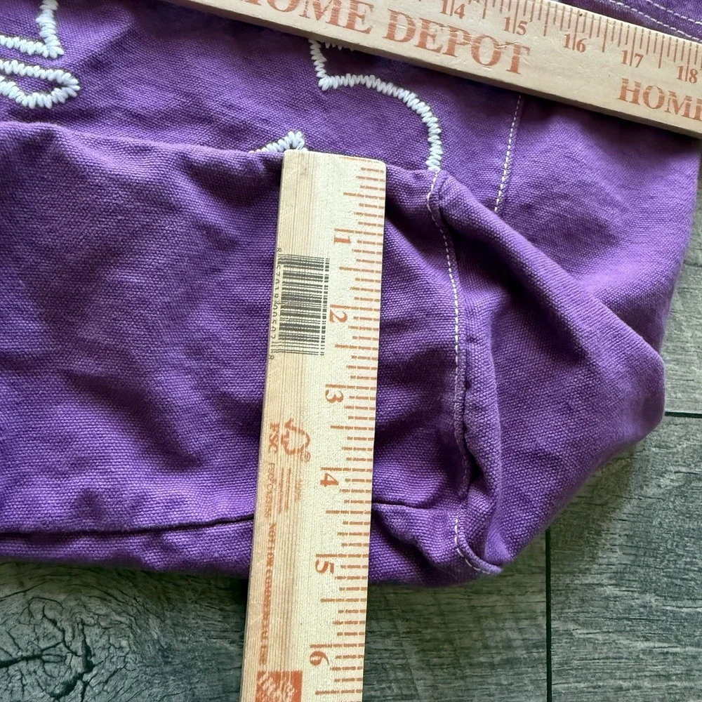 Vintage Disney World Mickey Mouse Silhouette Embroidered Canvas Tote‎ Bag Purple